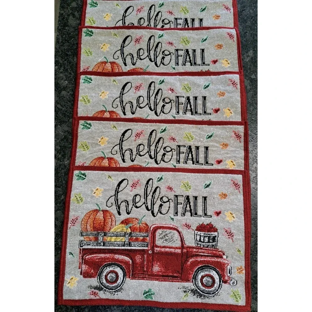 Tapestry Placemat Lot of 5 Red Truck Pumpkin Holiday Fall Autumn Harvest